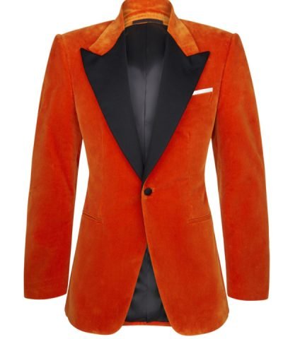 Taron Egerton Kingsman orange women vlelvet tuxedo