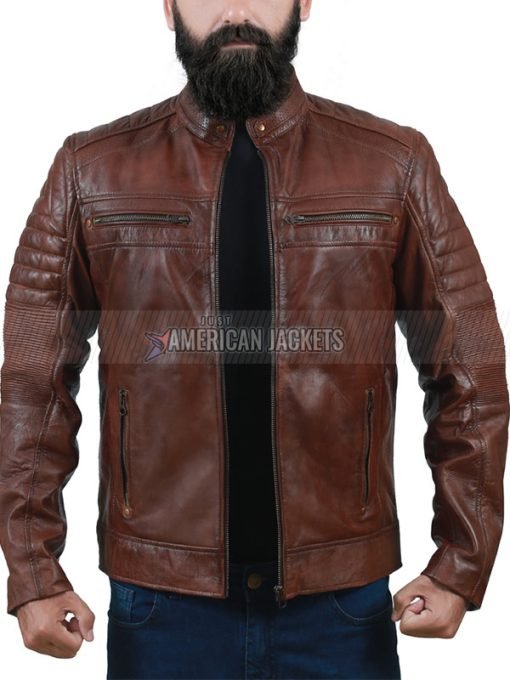 Cafe Racer Brown Leather Jacket for Men