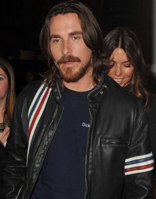 Actor Christian Bale US Flag Leather Jacket