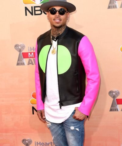 Singer Chris Brown Pink Sleeves Leatehr Jacket