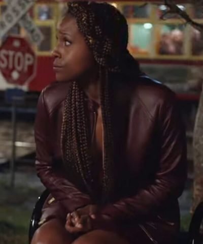 Issa Rae Movie The Lovebirds Maroon Leather Jacket