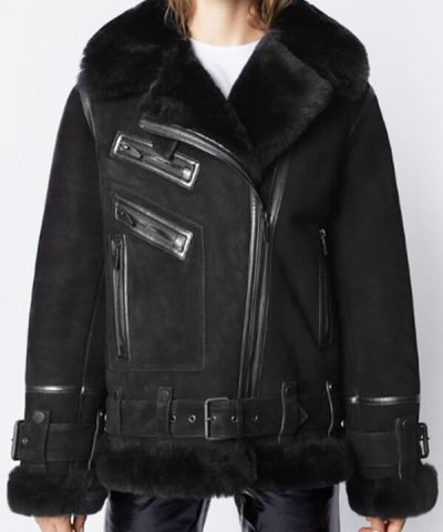 Women Suede Shearling Black Jacket