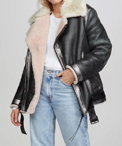 Women Fur Collar Leather Jacket