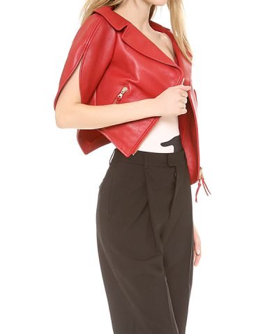 Women Heart Shaped Red Leather Jacket