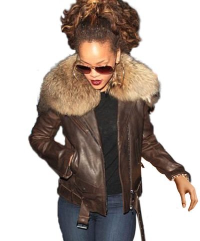 Rihanna Brown Leather Jacket