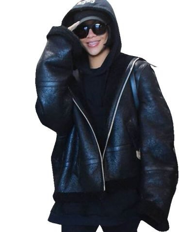 Rihanna Oversized Shearling Leather Jacket