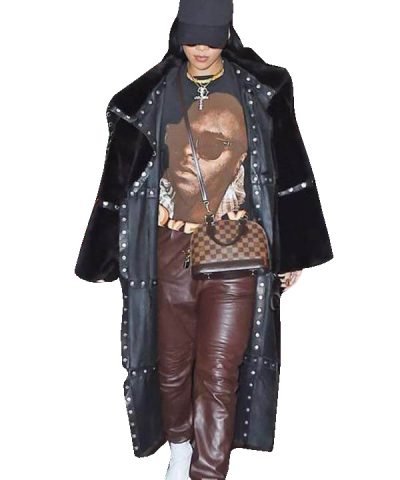 Rihanna Fuzzy Brown Coat