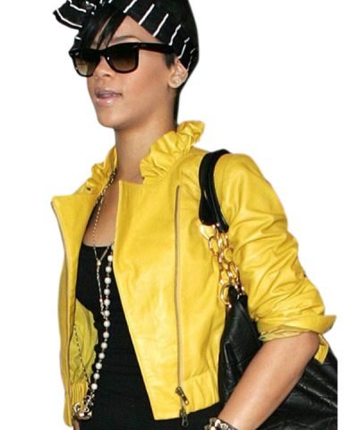 Ruffled Collar Rihanna Yellow Jacket