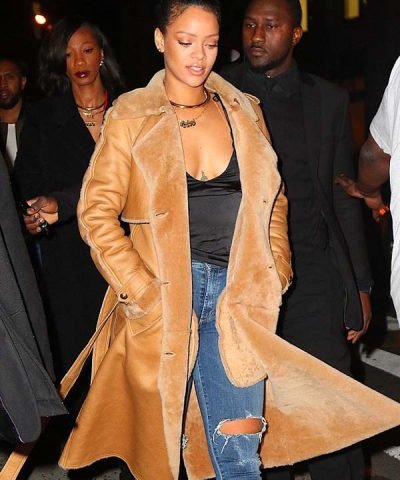 Rihanna Suede Leather Brown Coat