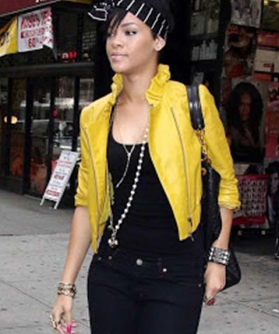 Rihanna Yellow Leather Jacket