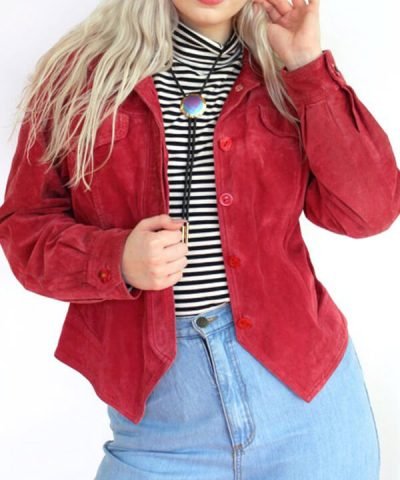 Women Classic Red Suede Jacket