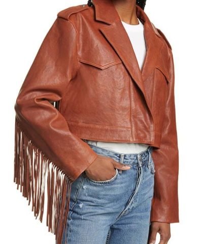 Women Fringe Crop Leather Jacket