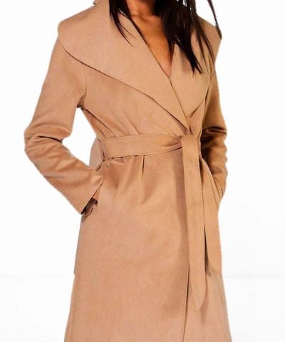 Ladies Belted Shawl Collar Coat