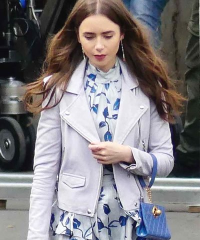 Lily Collins Emily in Paris White Leather Jacket