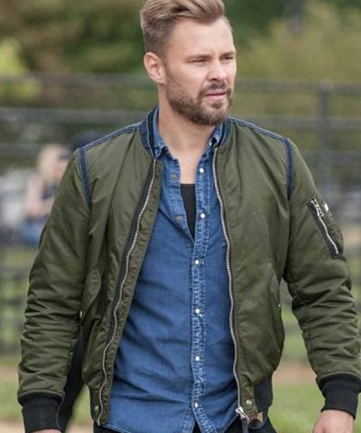 Patrick John Flueger Chicago P.D. Adam Ruzek Green Bomber Jacket