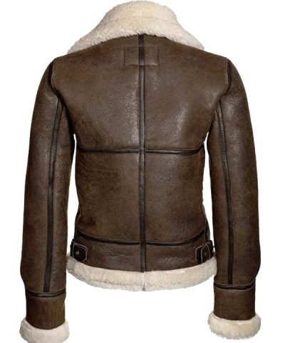 Womens Brown Shearling Aviator Leather Jacket