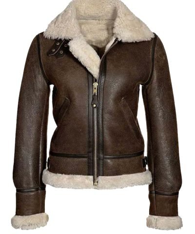 Avaiator Brown Leather Jacket for Womens