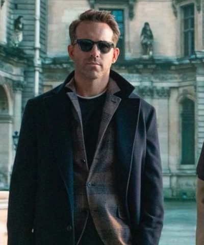 Ryan Reynolds Red Notice 2021 Black Wool Coat