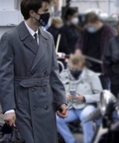 André Fauvel Mrs Harris Goes to Paris Lucas Bravo Grey Wool Trench Coat