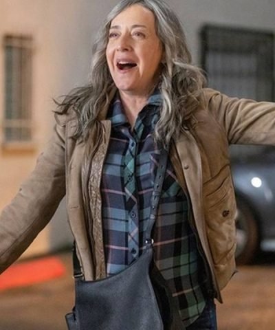 Jane Adams TV Series Hacks Brown Leather Jacket