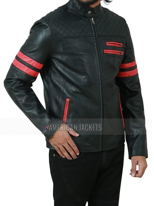 Mens Cafe Racer Quilted Black Leather Jacket