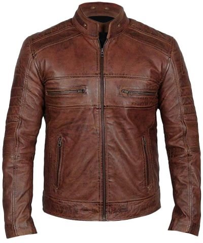 Mens Cafe Racer Brown Leather Jacket