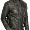 Mens Biker Casual Vintage Leather Black Jacket