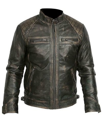 Mens Biker Casual Vintage Leather Black Jacket