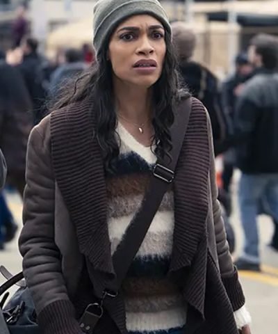 Rosario Dawson DMZ Brown Suede Leather Coat