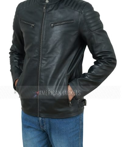 Men Biker Black Quilted Real Leather Jacket