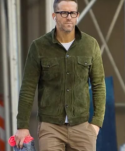 TV Series Welcome to Wrexham Ryan Reynolds Green Suede Leather Jacket