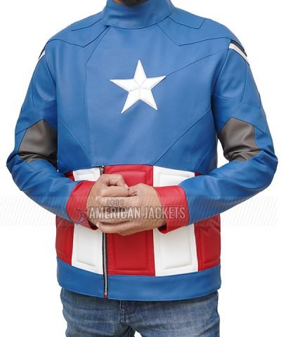 Captain America The First Avenger Chris Evans Blue Leather Jacket