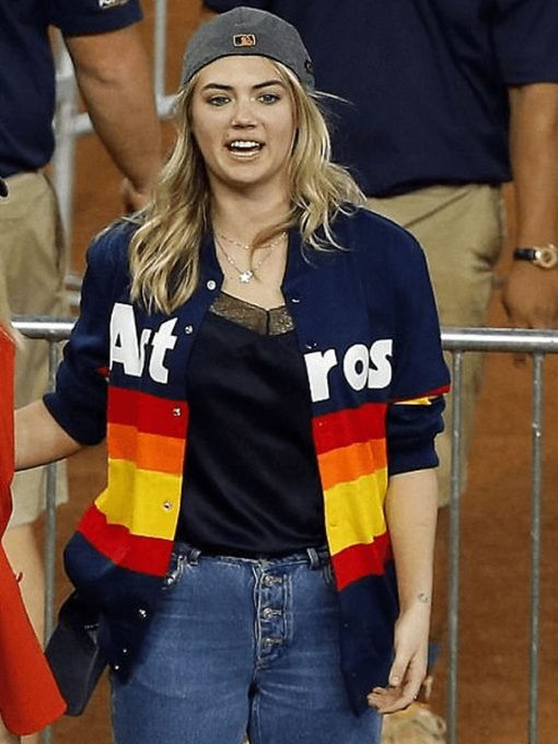 Kate Upton Multi Stripe Astros Blue Jacket