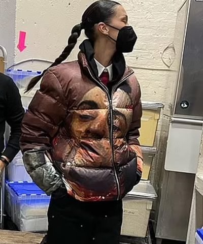 Bella Hadid Model Taxi Driver Print Puffer Jacket