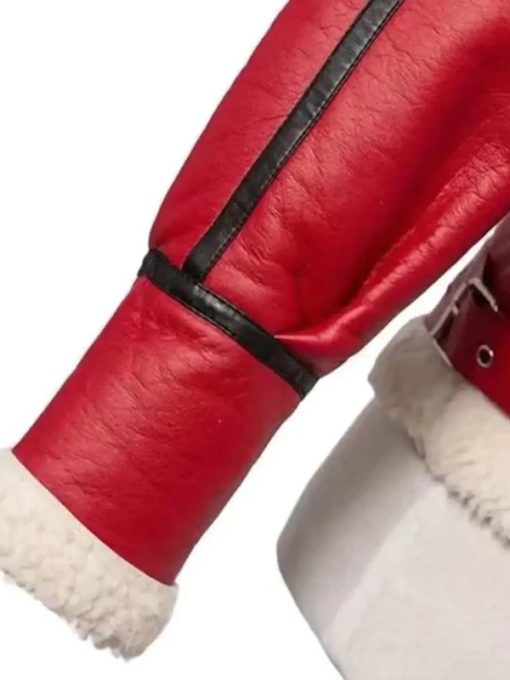 Womens Christmas Red Shearling Leather Jacket