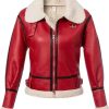 Womens Christmas Red Shearling Leather Jacket