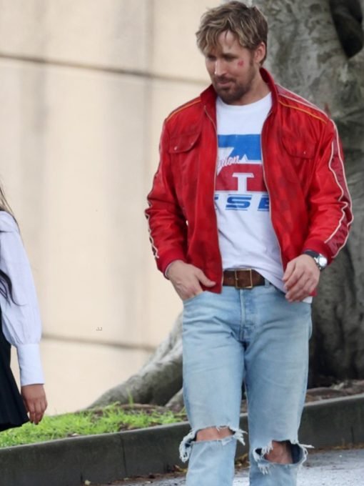 Movie The Fall Guy Ryan Gosling Red Bomber Jacket