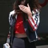 USA Flag Print Selena Gomez Black Leather Jacket