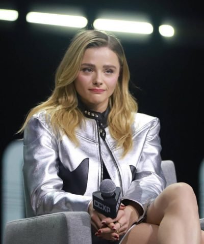 Chloë Grace Moretz Event Silver Leather Jacket