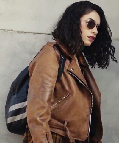 Zeynep Erman TV Series The Protector Hazar Ergüçlü Brown Leather Biker Jacket