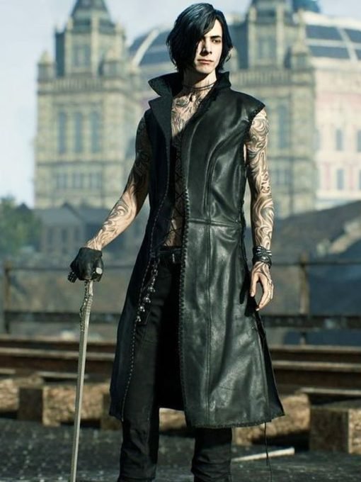 Video Game Devil May Cry 5 V Mysterious Man Black Leather Trench Coat