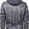 Men’s Motorcycle Grey Hooded Leather Jacket