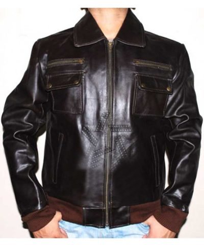 Mens Flight Bomber Style Black Leather Jacket