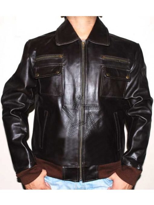 Mens Flight Bomber Style Black Leather Jacket