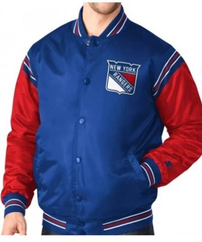 Men’s New York Rangers Full-Snap Bomber Blue and Red Jacket