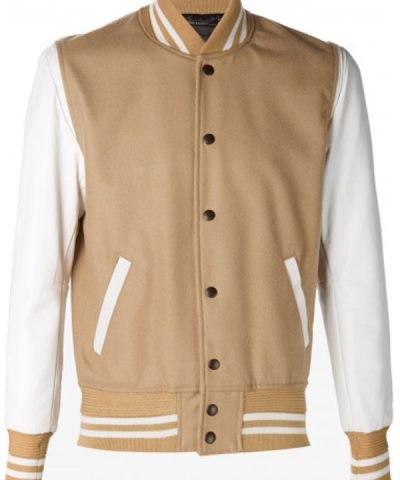 Men's Two-Tone Beige Bomber Wool Jacket