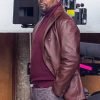 Samuel L Jackson Shaft Brown Leather Blazer Coat