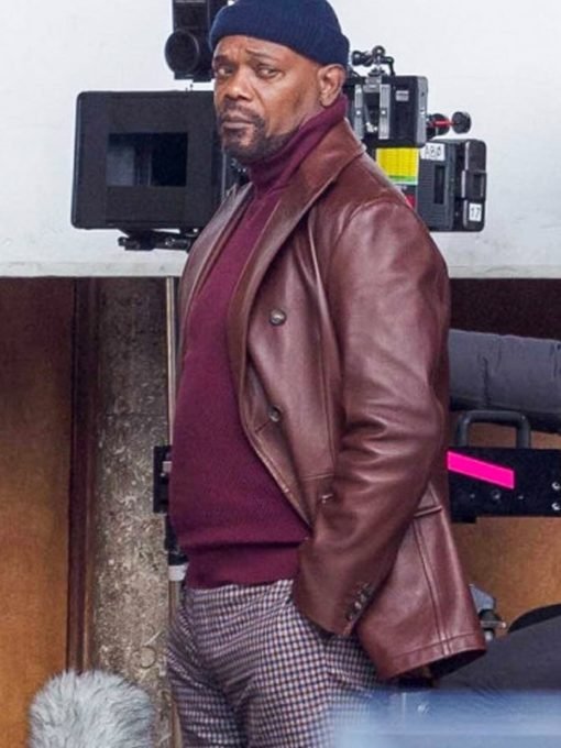 Samuel L Jackson Shaft Brown Leather Blazer Coat