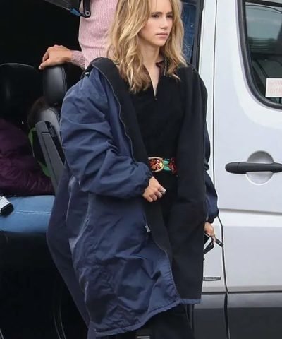 Suki Waterhouse Daisy Jones & The Six Blue Hooded Coat