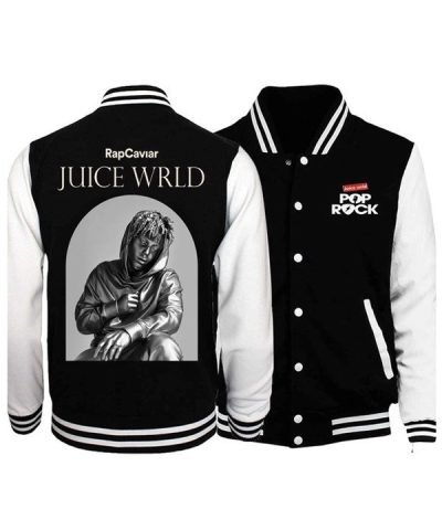 American Rapper Juice WRLD Black and White Varsity Jacket